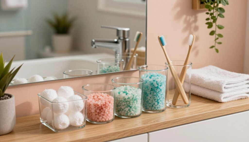 Badezimmer Organisation mit Glasbehältern