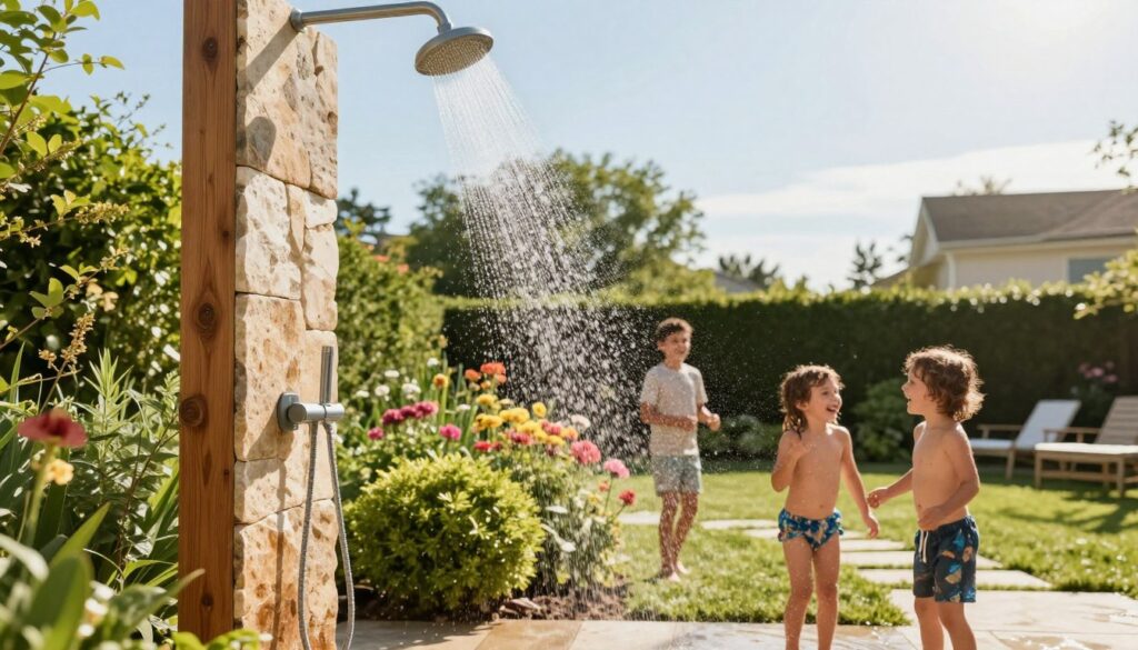 Outdoor-Dusche für Familien