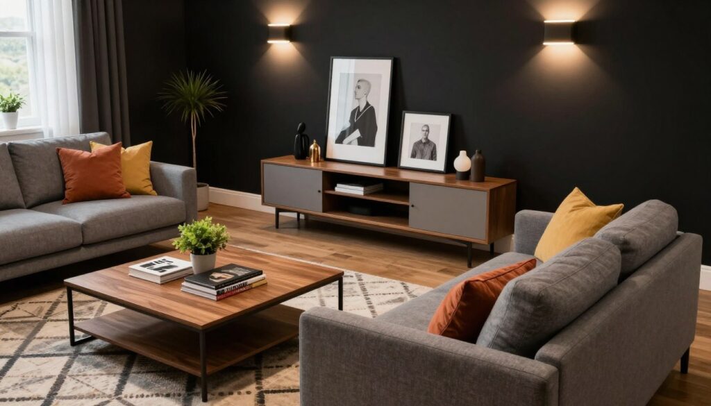Wohnzimmer einrichten mit schwarzen Wänden