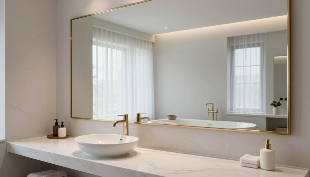 Zeitloses Badezimmer mit großem Spiegel