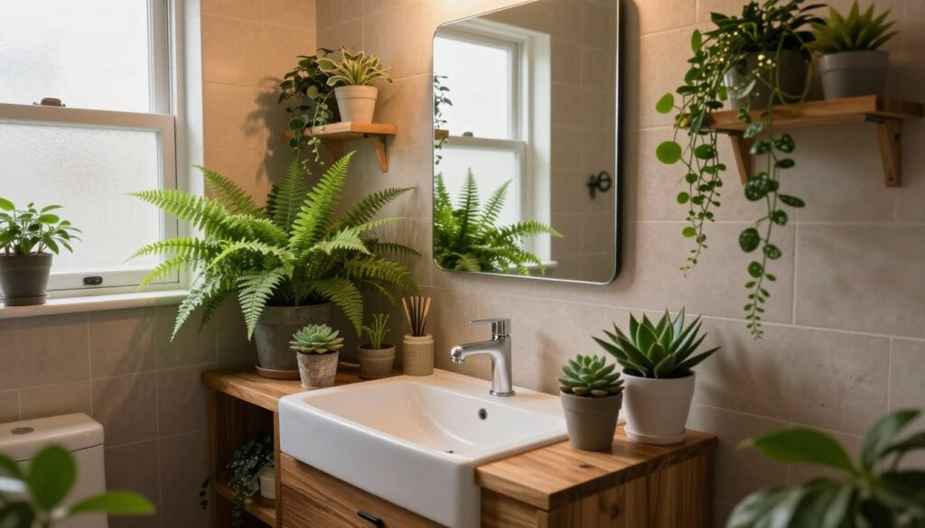 kleine badezimmer einrichten mit Pflanzen