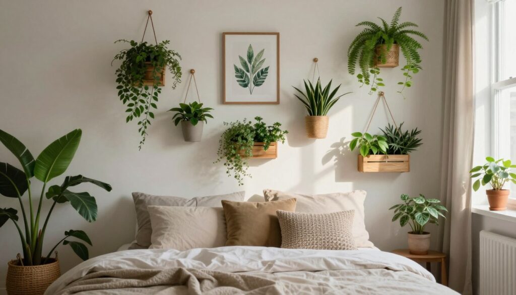 wanddekoration schlafzimmer mit Pflanzen