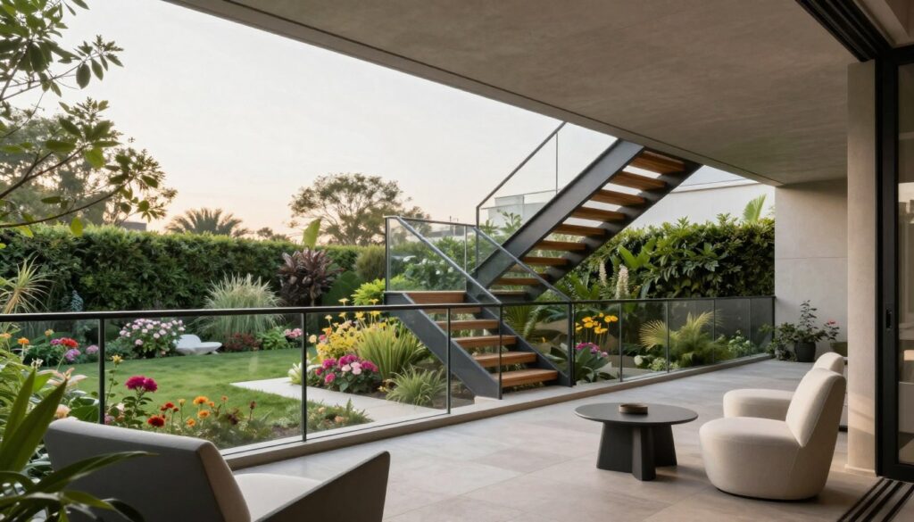 Balkongestaltung mit moderner Treppe