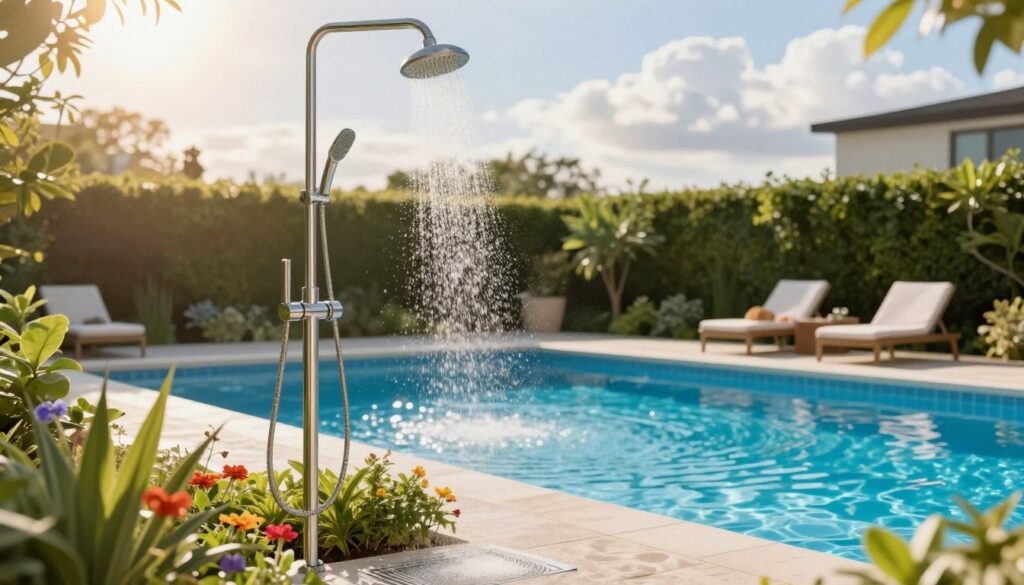 Gartendusche in der Nähe von Pool