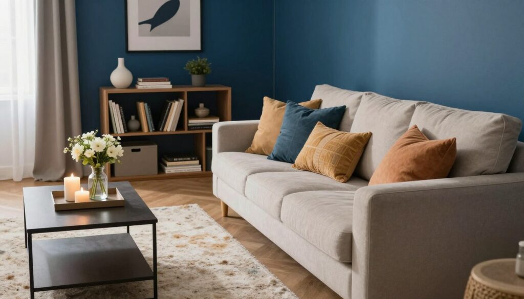 Wohnzimmer Deko blaue Wand