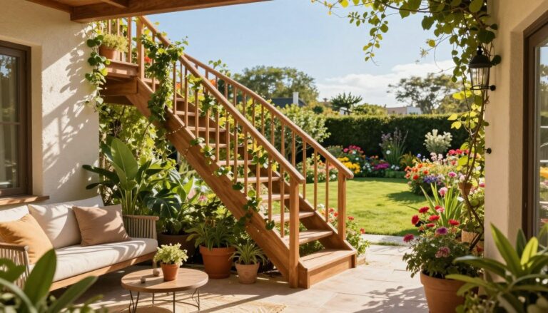 balkon mit treppe in den garten