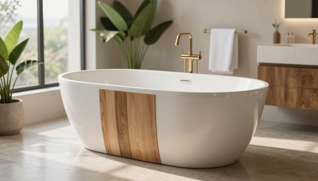 freistehende Badewanne mit verschiedenen Oberflächen