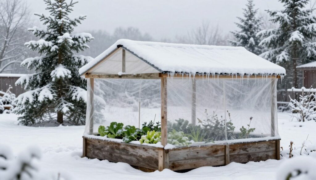wetterfestes Hochbeet mit Dach im Winter