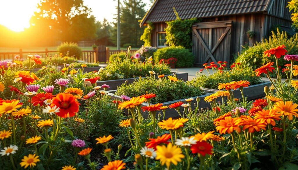 Blumenbeet im Bauerngarten Blumenbeet im Bauerngarten