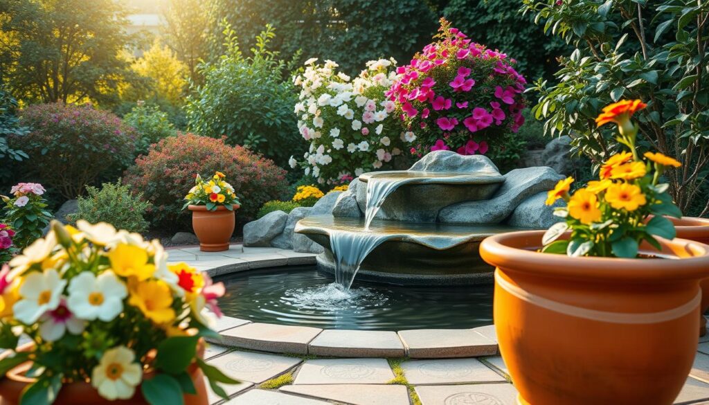 Keramik im Garten mit Wasserelementen