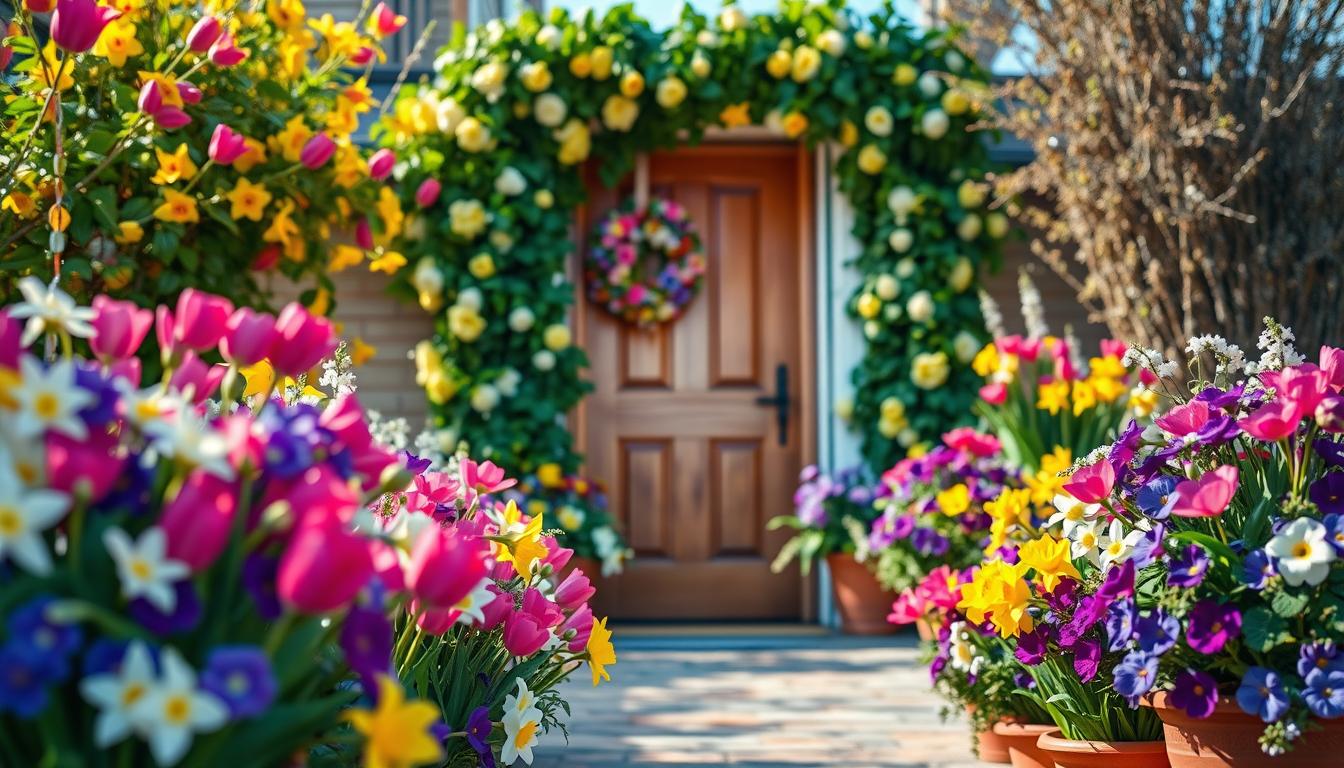 frühlingsdekoration hauseingang