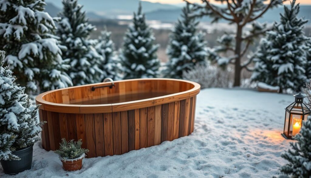 holz badewanne garten winter