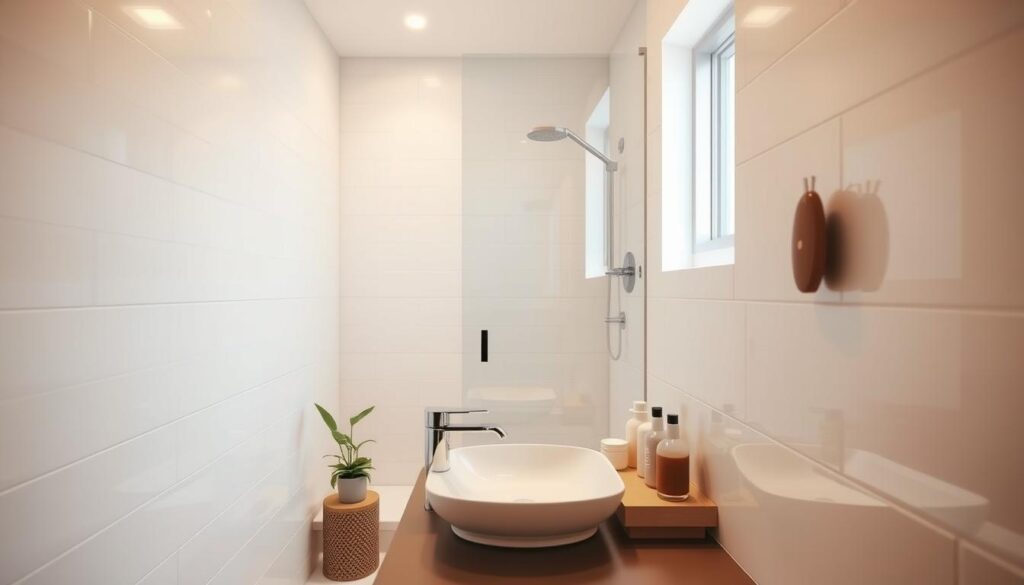 kleine Badezimmer Gestaltung mit Fliesen