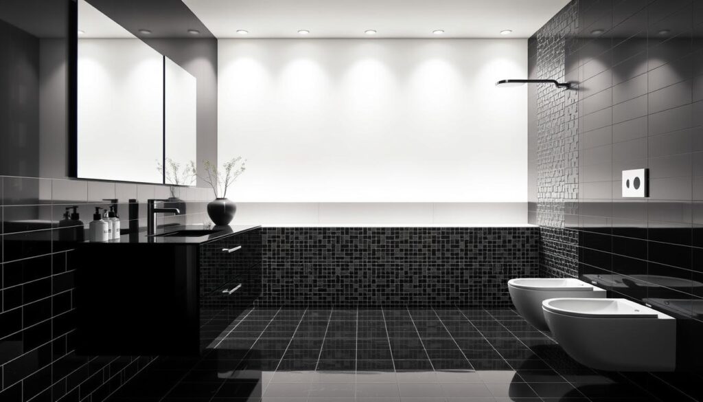 Badrenovierung mit verschiedenen Fliesenformaten Badrenovierung mit verschiedenen Fliesenformaten
