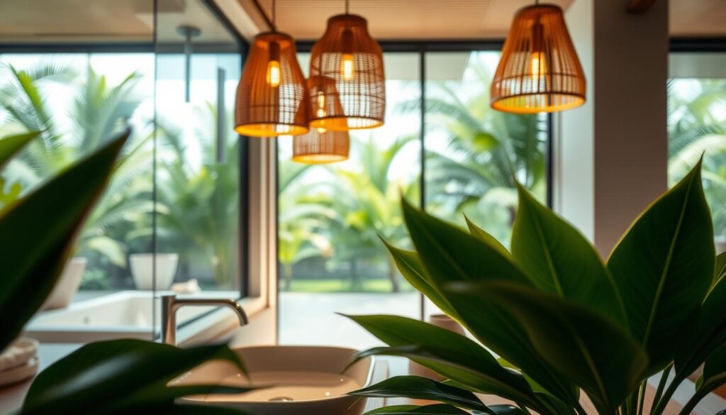 Beleuchtung für ein badezimmer im tropenstil