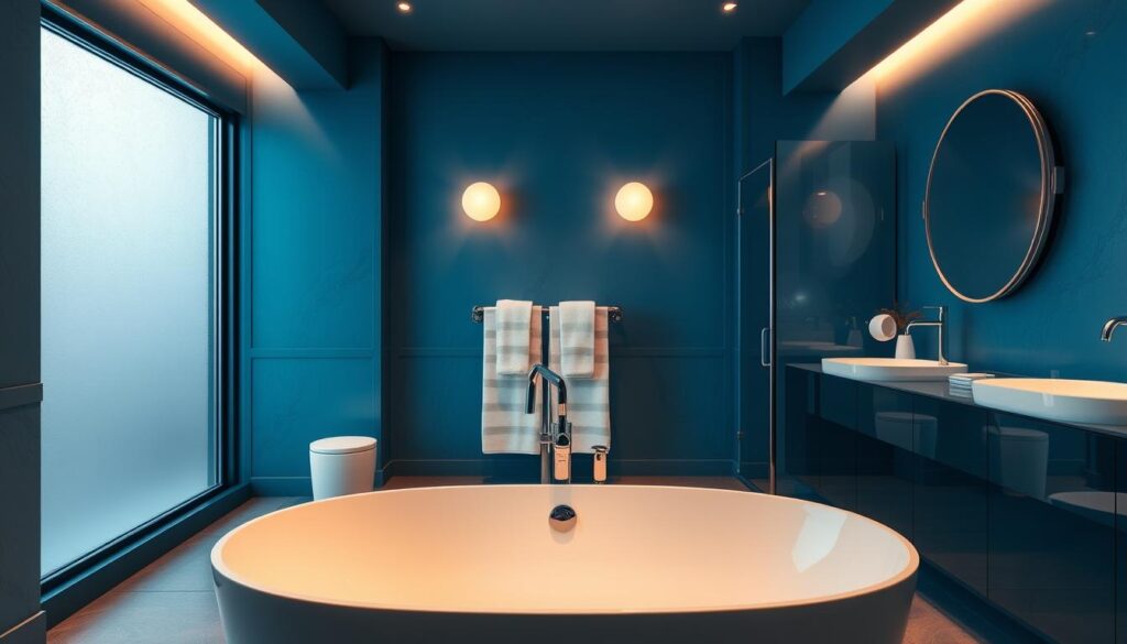 Beleuchtung im blauen Badezimmer
