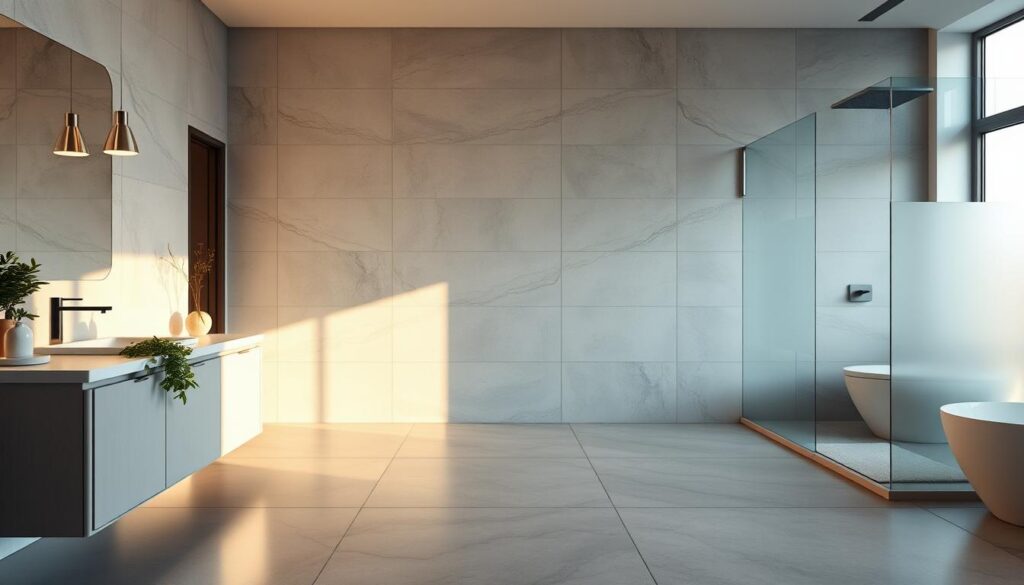 Beleuchtung und große Fliesen im Badezimmer Beleuchtung und große Fliesen im Badezimmer