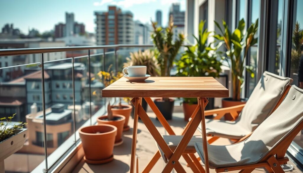 Design Klapptisch auf einem modernen Balkon