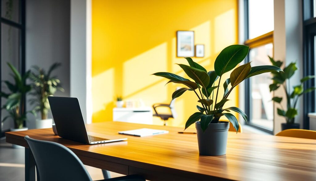 Gelbe Wand im Büro für mehr Produktivität Gelbe Wand im Büro für mehr Produktivität