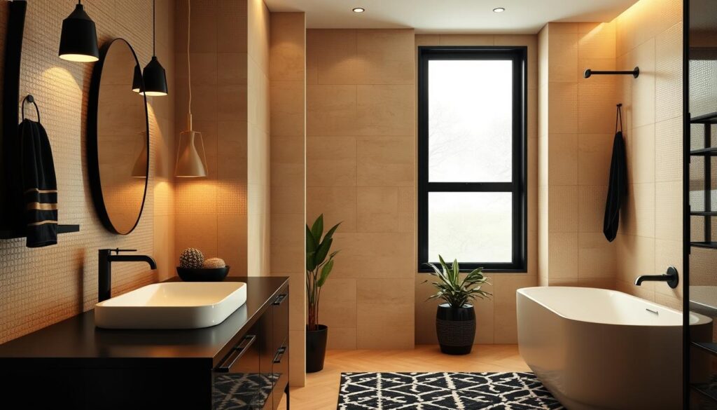 badezimmer beige schwarz