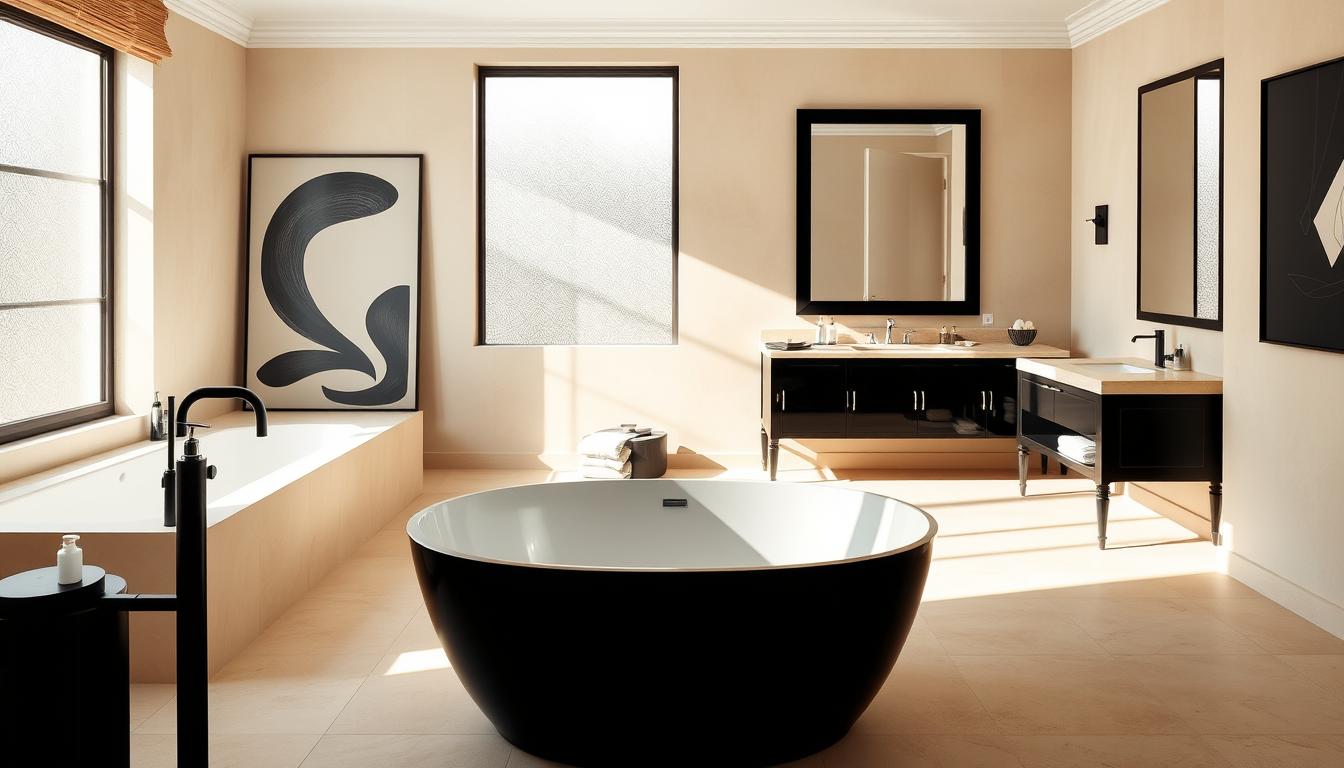 badezimmer beige schwarz