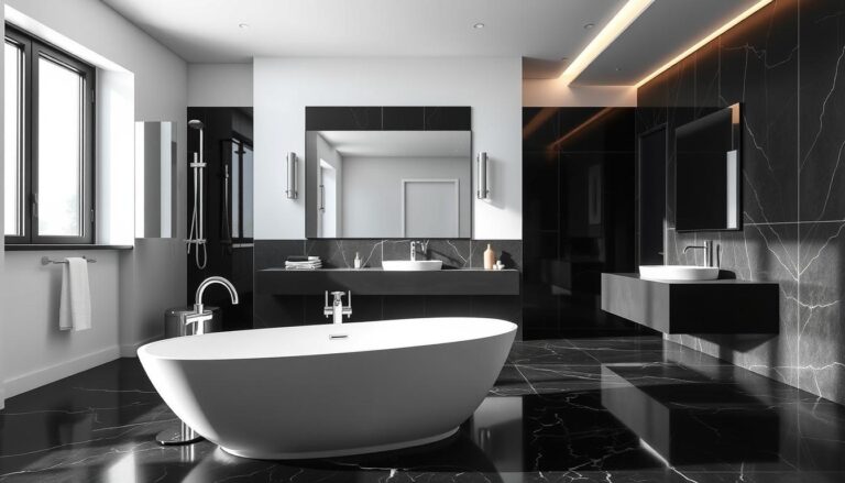 badezimmer schwarz weiss