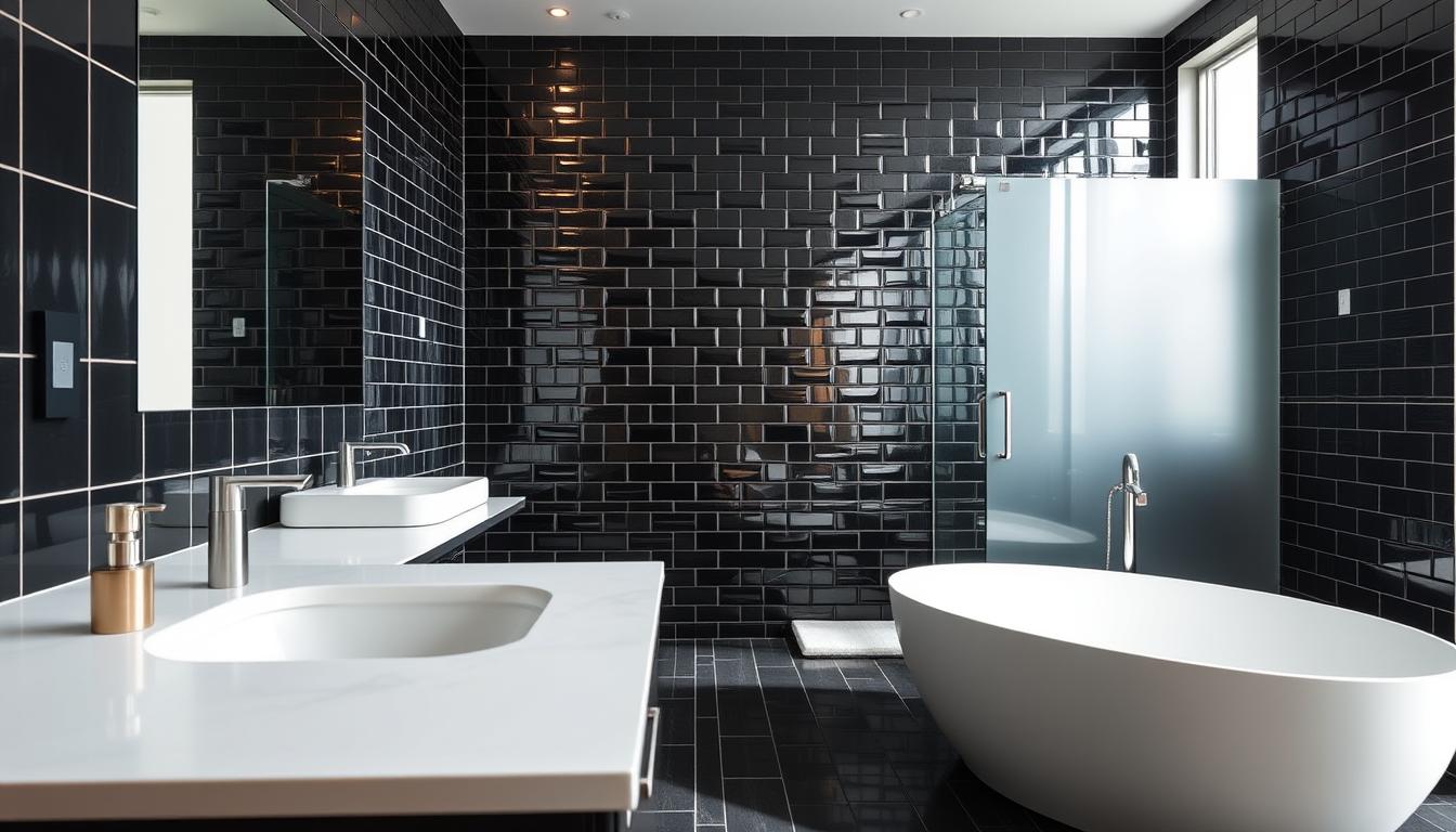 badezimmer schwarze fliesen