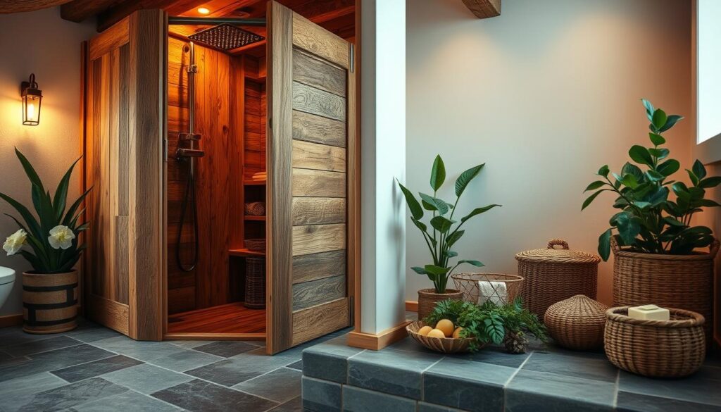 rustikale duschkabine